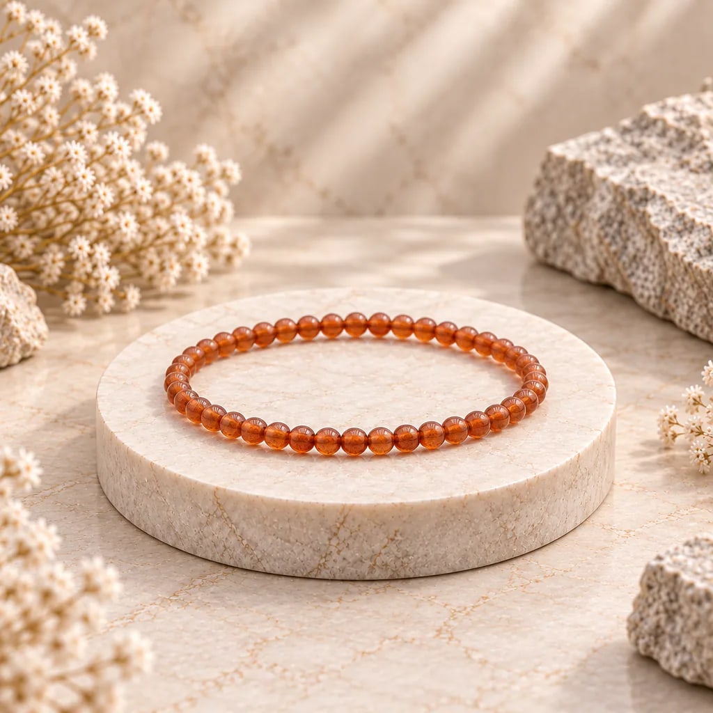 Bracelet à boules en Grenat brun hessonite · 4 mm · États-Unis · Grade AA, vue 1