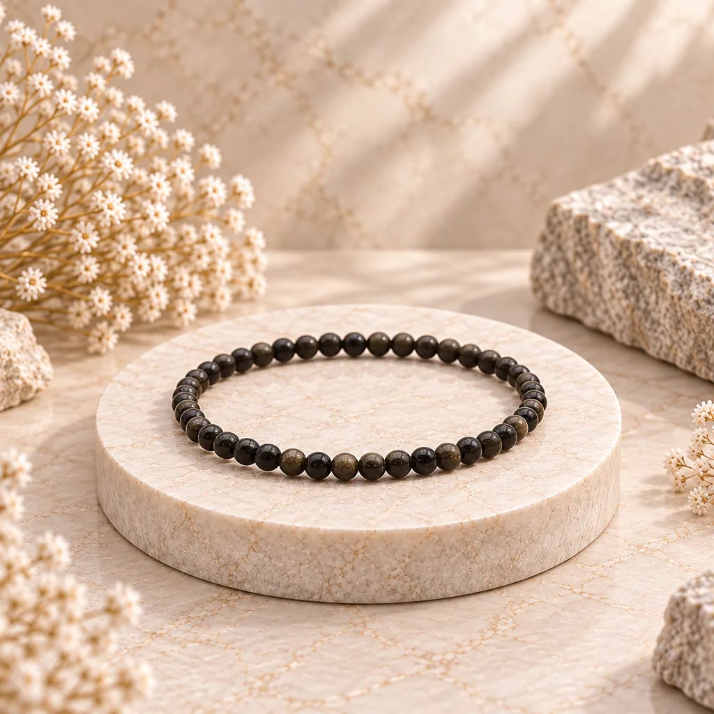 Bracelet à boules en Obsidienne dorée · 4 mm · Mexique · Grade A, vue 1