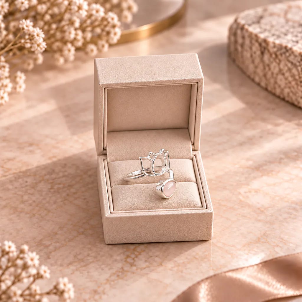 Bague lotus en Quartz rose · Madagascar · Grade AA