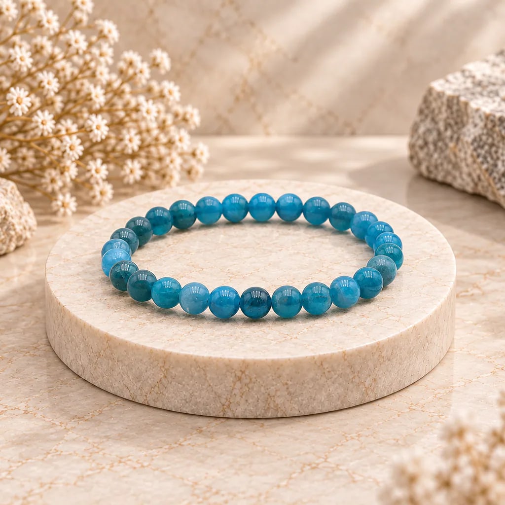 Bracelet à boules en Apatite bleue · 6 mm · Madagascar · Grade A+, vue 1