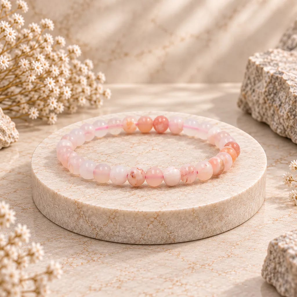 Bracelet à boules en Agate « Fleur de cerisier » · 6 mm · Madagascar · Grade A
