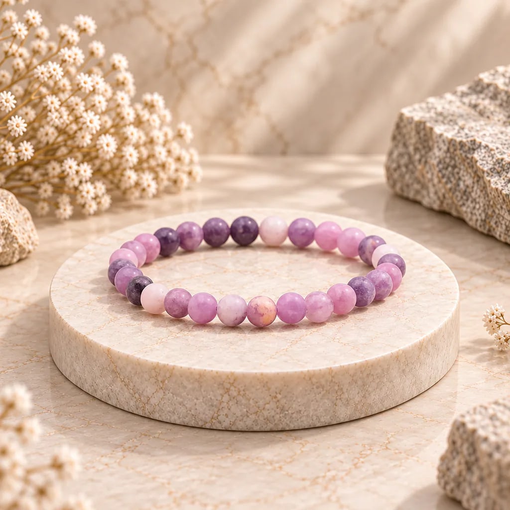 Bracelet à boules en Lépidolite · 6 mm · Madagascar · Grade A+, vue 1