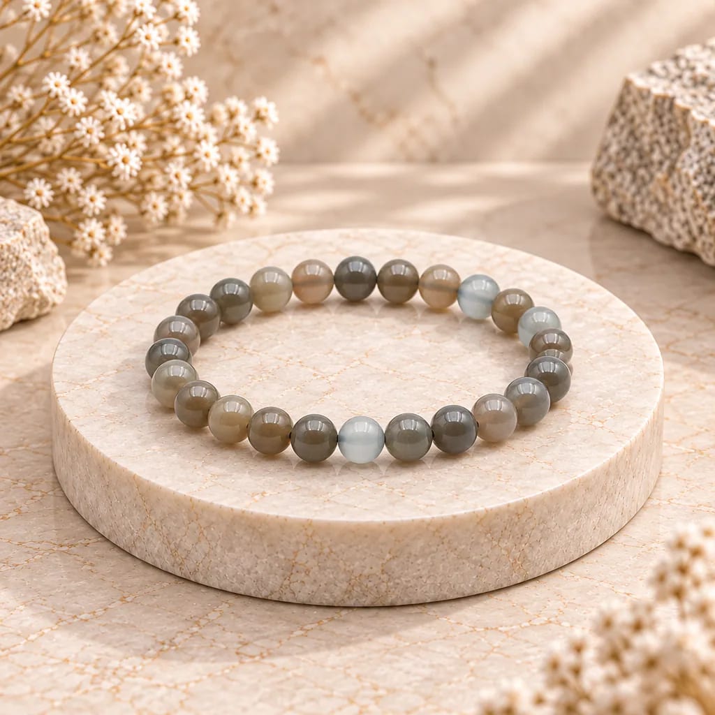 Bracelet à boules en Pierre de lune noire · 7 mm · Inde · Grade AA