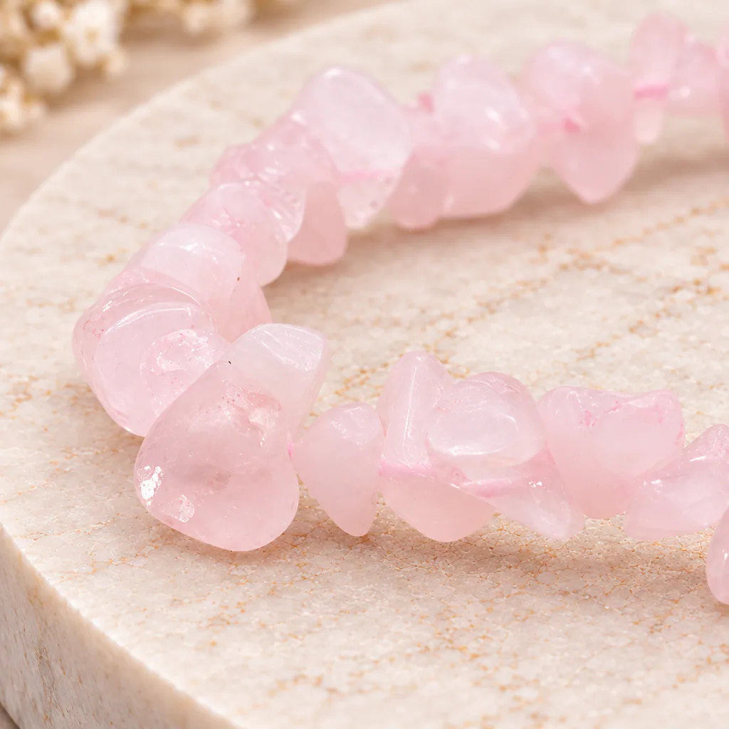 Bracelet baroque en quartz rose de Madagascar · Grade A+ — vue studio 2