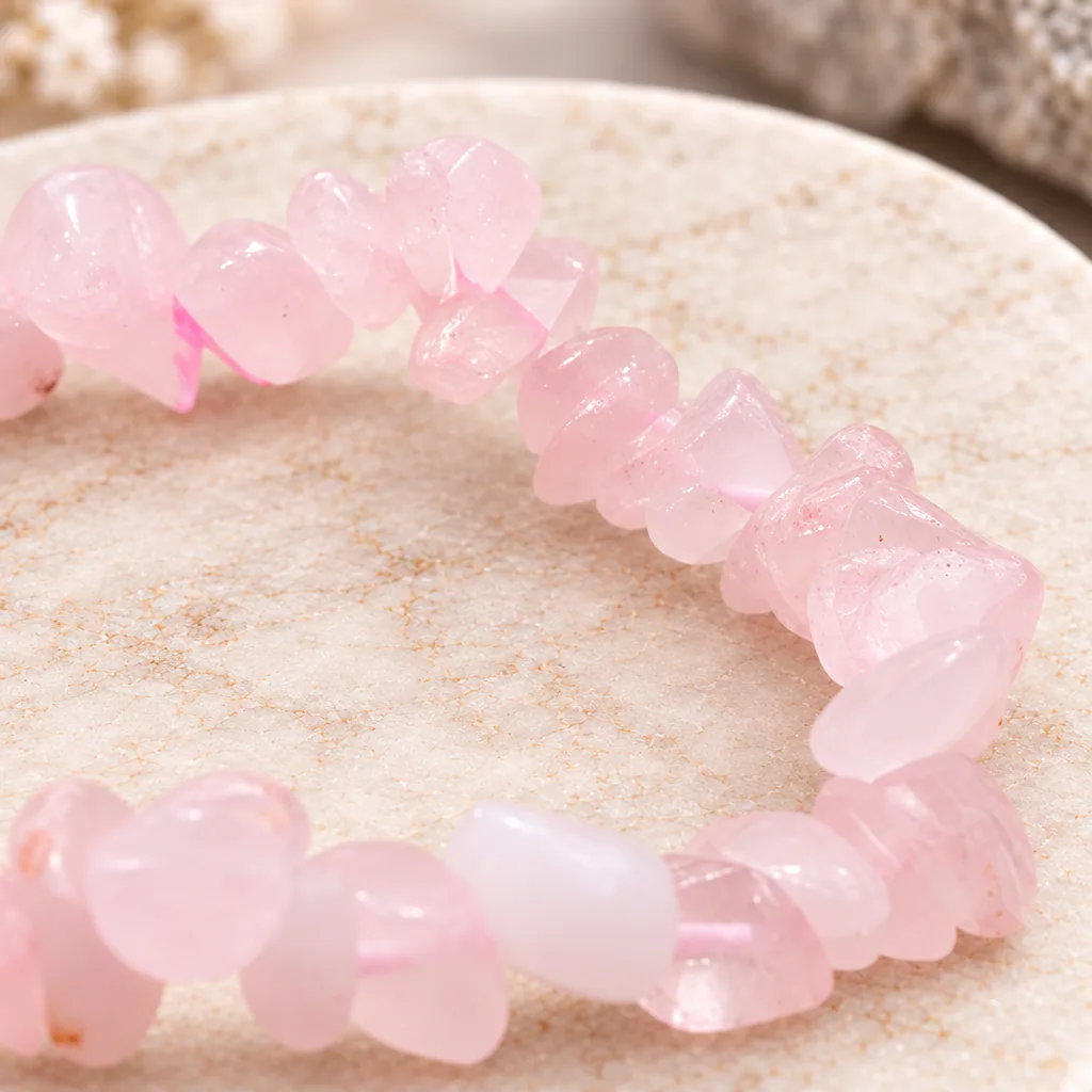 Bracelet baroque en quartz rose de Madagascar · Grade A+ — vue studio 3