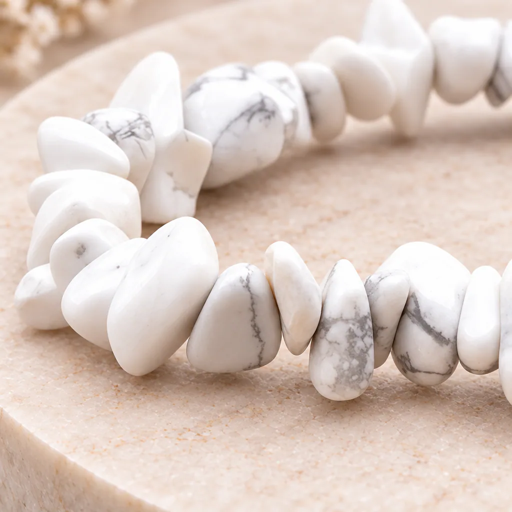 Bracelet baroque en howlite blanche du Zimbabwe · Grade A — vue studio 2