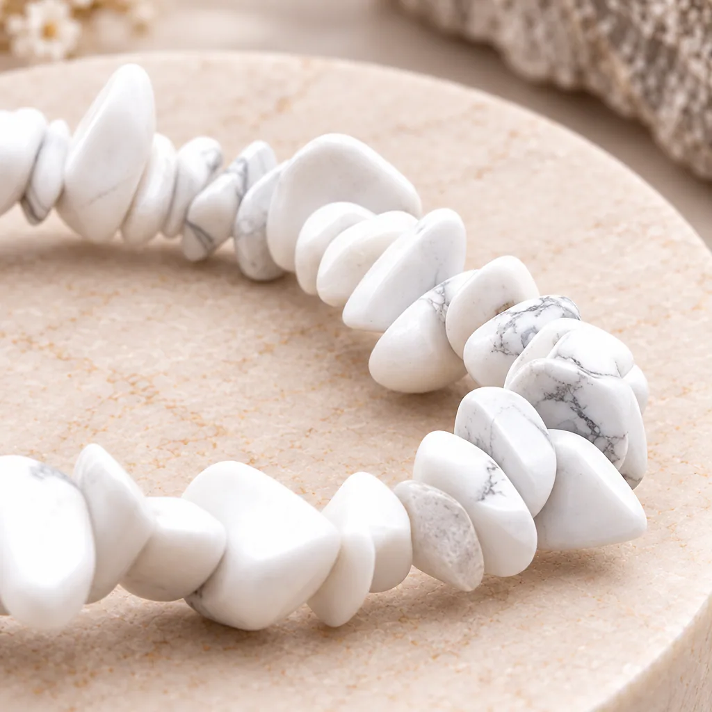 Bracelet baroque en howlite blanche du Zimbabwe · Grade A — vue studio 3