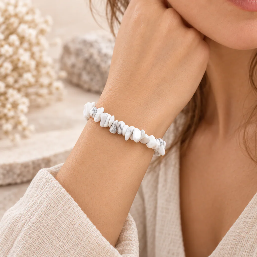 Bracelet baroque en howlite blanche du Zimbabwe · Grade A — vue portée 1