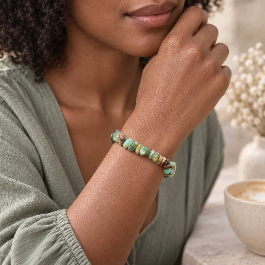 Bracelet baroque en chrysoprase d’Australie · Grade A — vue portée 1
