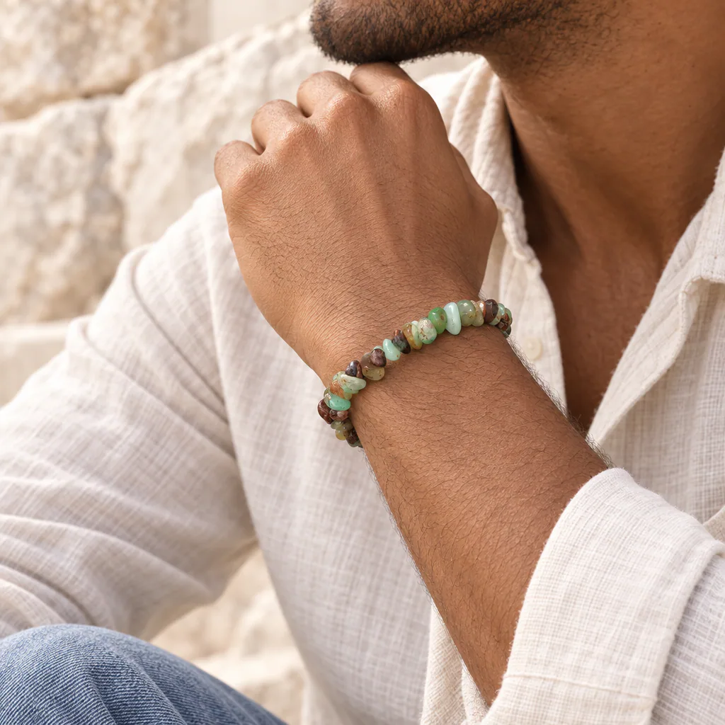 Bracelet baroque en chrysoprase d’Australie · Grade A — vue portée 2