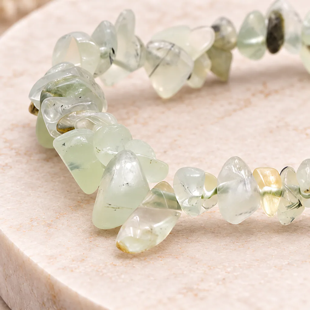 Bracelet baroque en prehnite du Mali · Grade A — vue studio 2