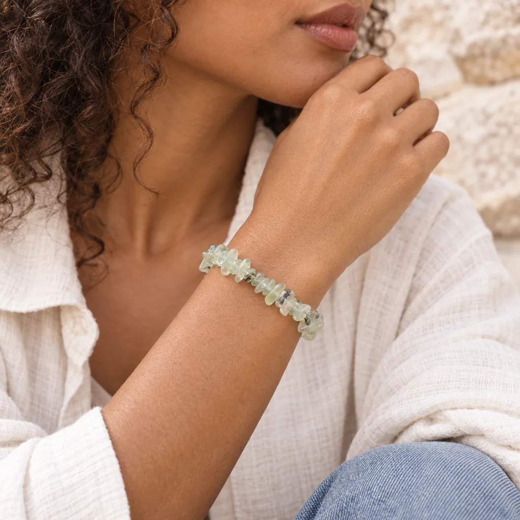 Bracelet baroque en prehnite du Mali · Grade A — vue portée 1
