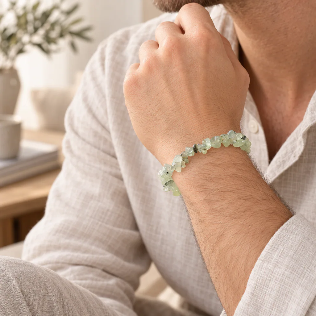 Bracelet baroque en prehnite du Mali · Grade A — vue portée 2