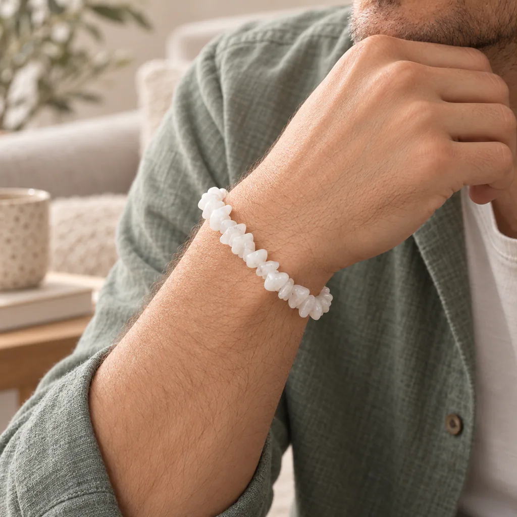 Bracelet baroque en péristérite d’Inde · Grade A — vue portée 2