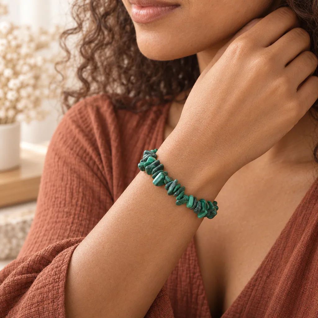 Bracelet baroque en malachite du Congo-Kinshasa · Grade AA — vue portée 1