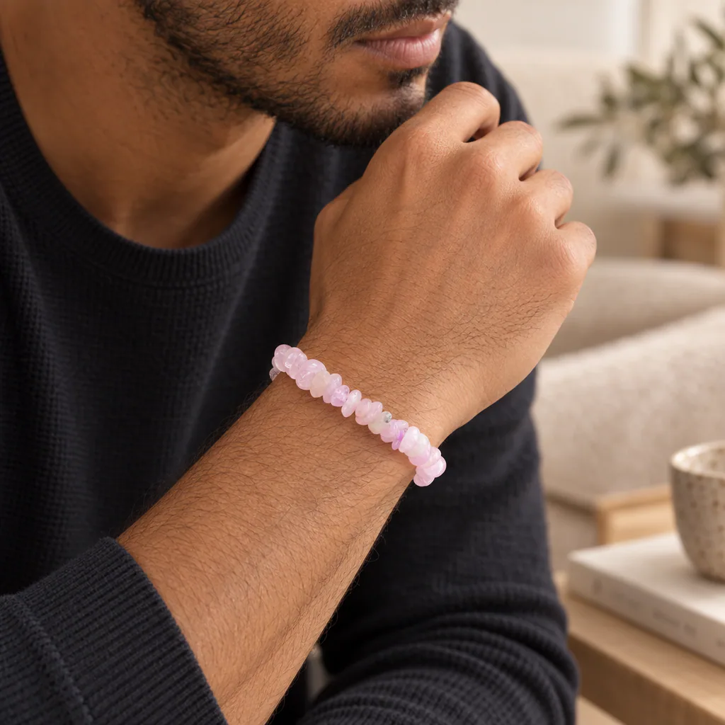 Bracelet baroque en kunzite du Brésil · Grade A+ — vue portée 2