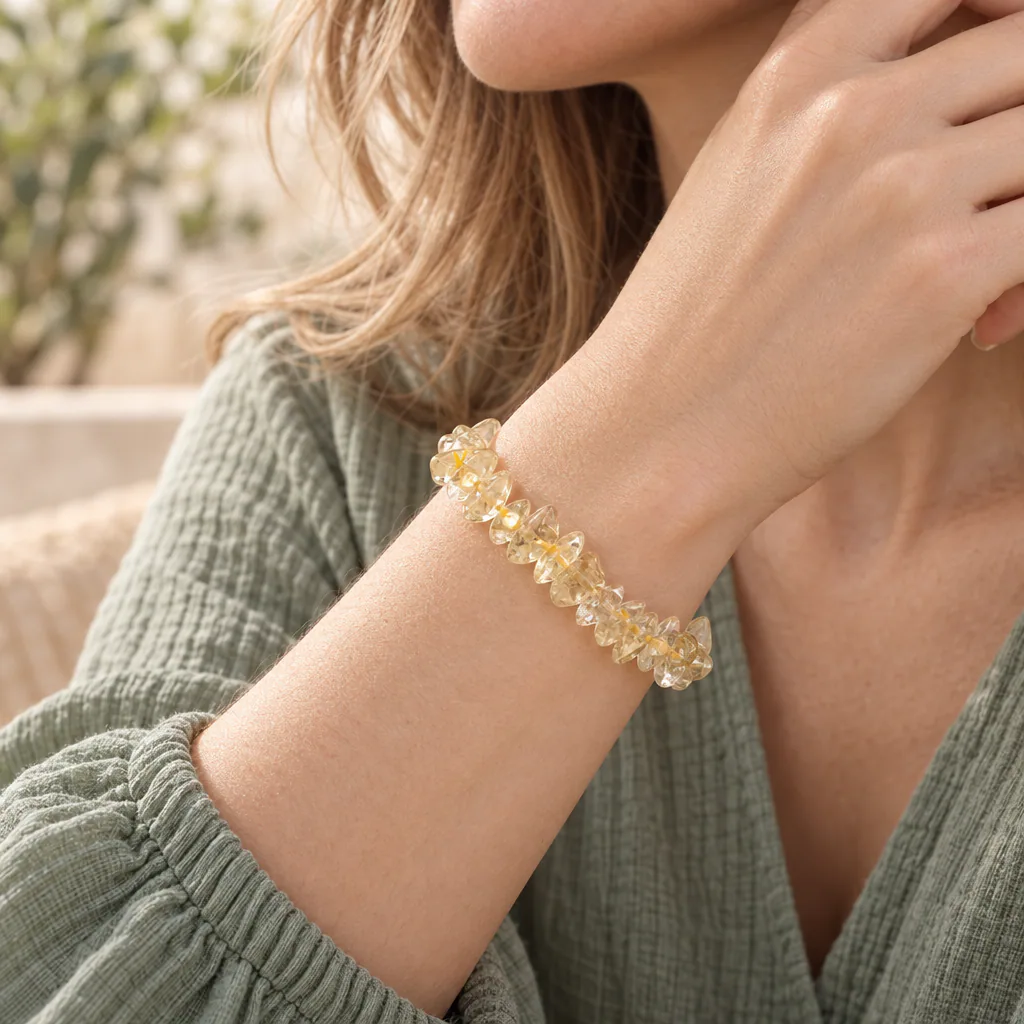 Bracelet baroque en citrine naturelle de Madagascar · Grade AA — vue portée 1