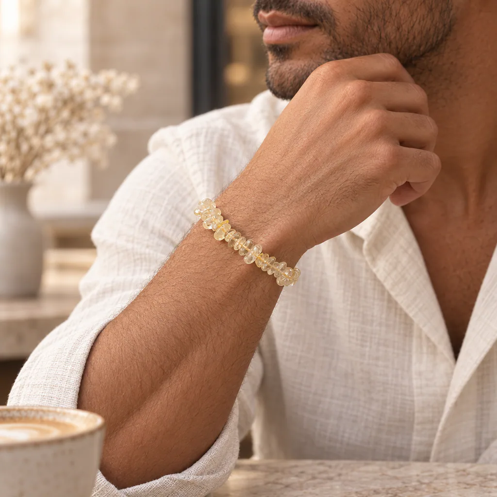 Bracelet baroque en citrine naturelle de Madagascar · Grade AA — vue portée 2