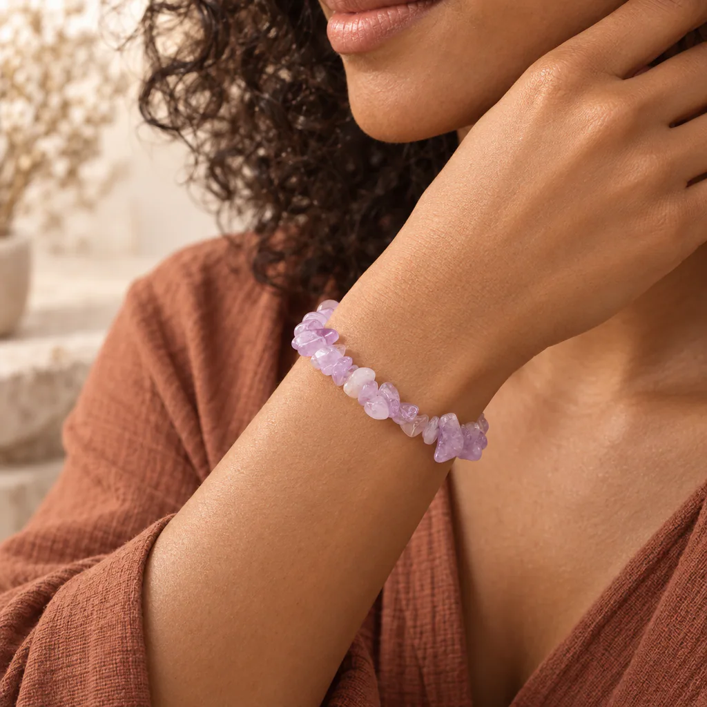 Bracelet baroque en améthyste lavande du Brésil · Grade A — vue portée 1