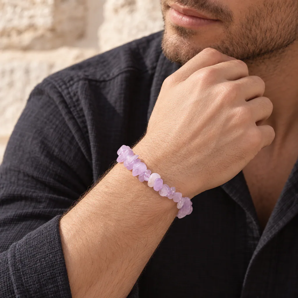 Bracelet baroque en améthyste lavande du Brésil · Grade A — vue portée 2