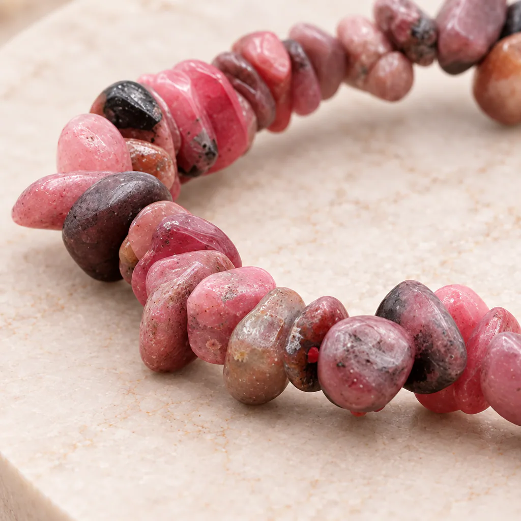 Bracelet baroque en rhodonite du Brésil · Grade AA — vue studio 2