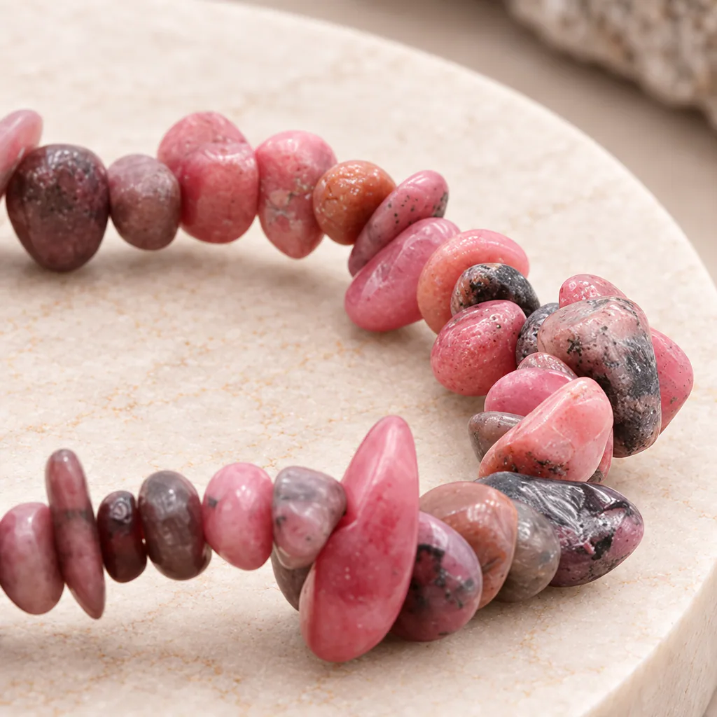 Bracelet baroque en rhodonite du Brésil · Grade AA — vue studio 3