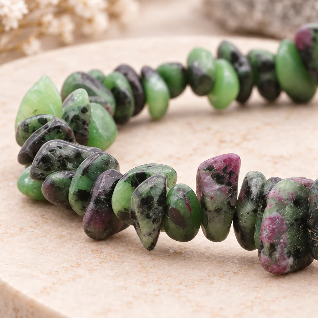 Bracelet baroque en rubis zoïsite de Tanzanie · Grade A — vue studio 2