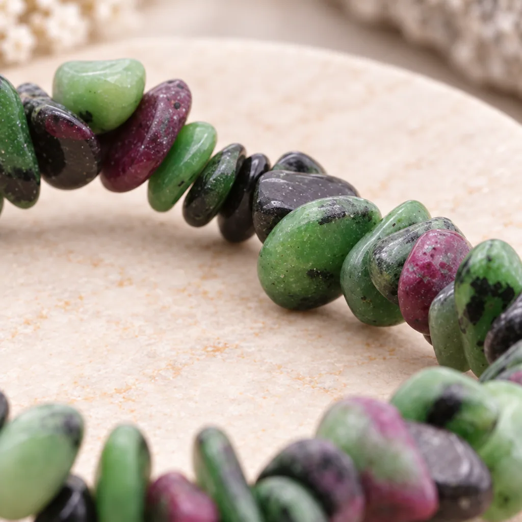 Bracelet baroque en rubis zoïsite de Tanzanie · Grade A — vue studio 3