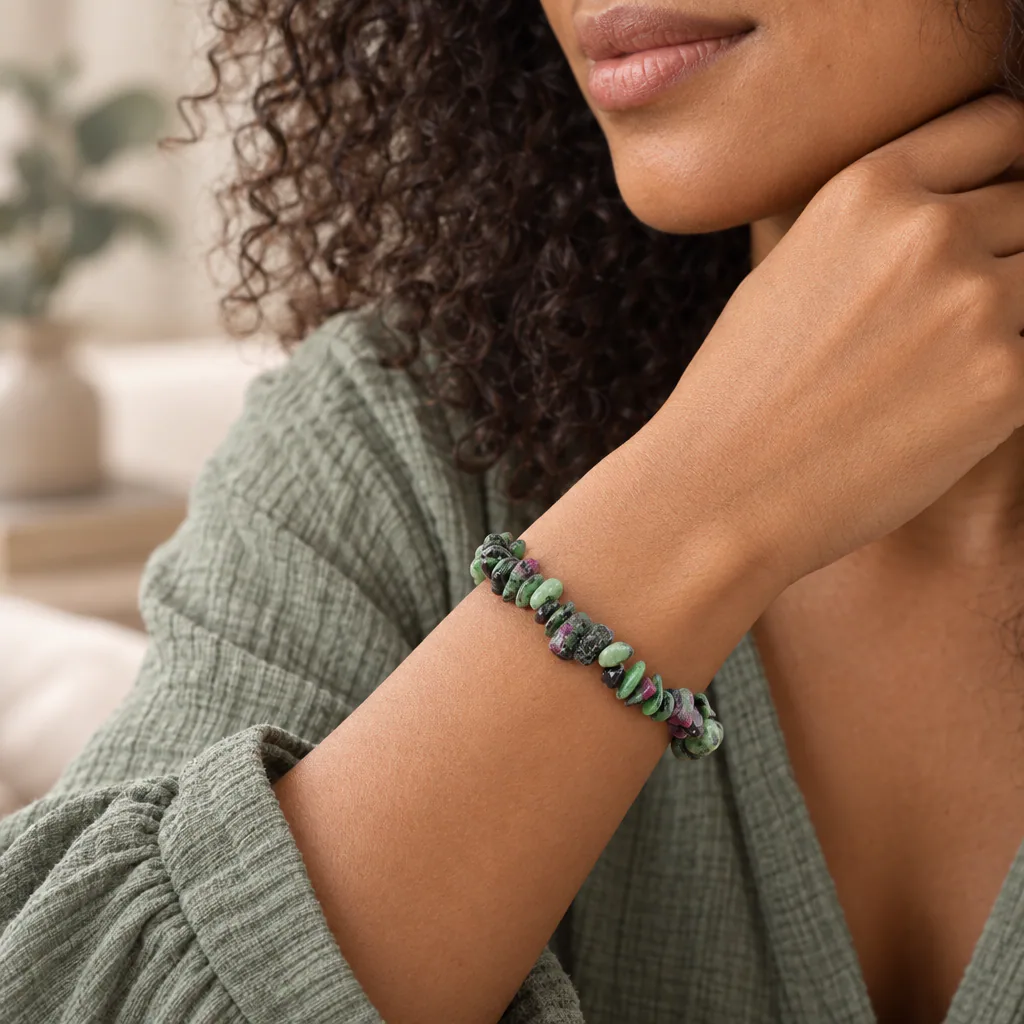 Bracelet baroque en rubis zoïsite de Tanzanie · Grade A — vue portée 1