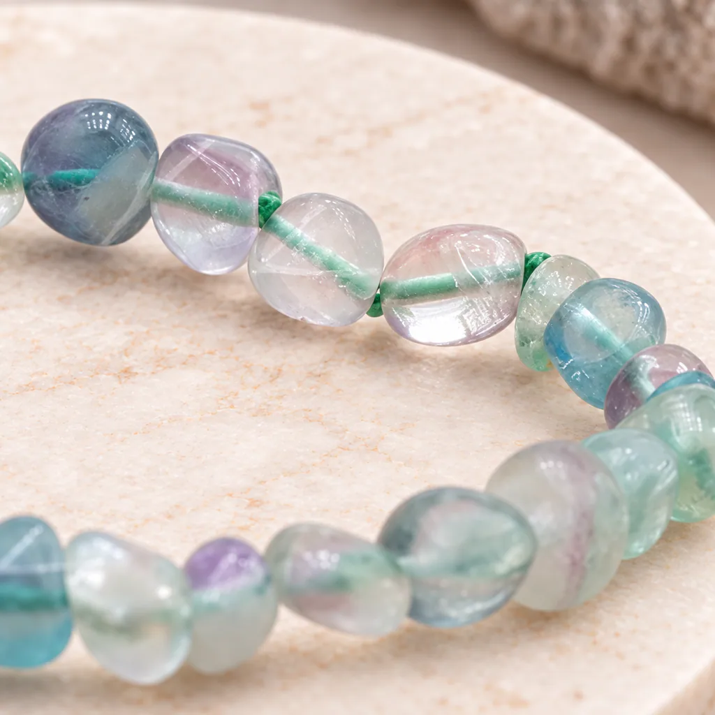Bracelet en pierres roulées de fluorine de Chine · Grade A — vue studio 3
