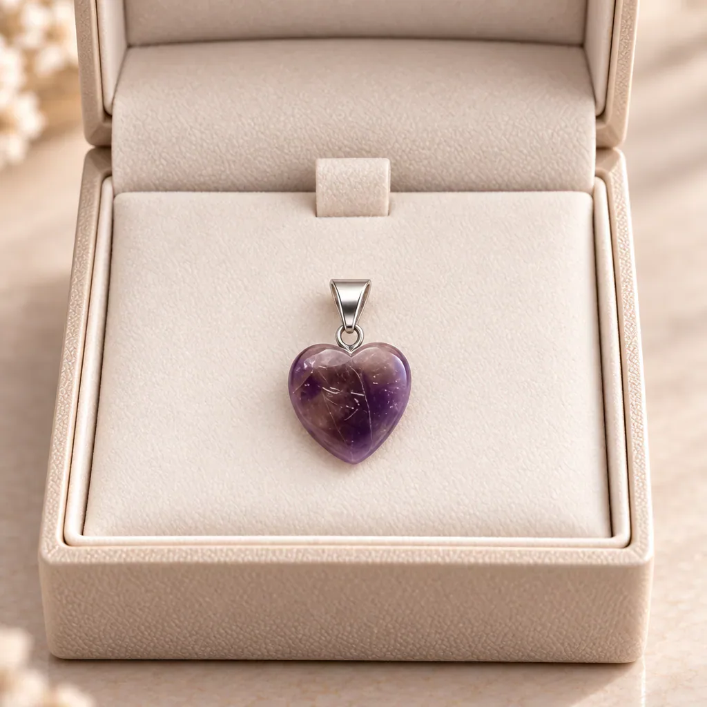 Pendentif cœur en améthyste du Brésil — Grade A — vue studio 2