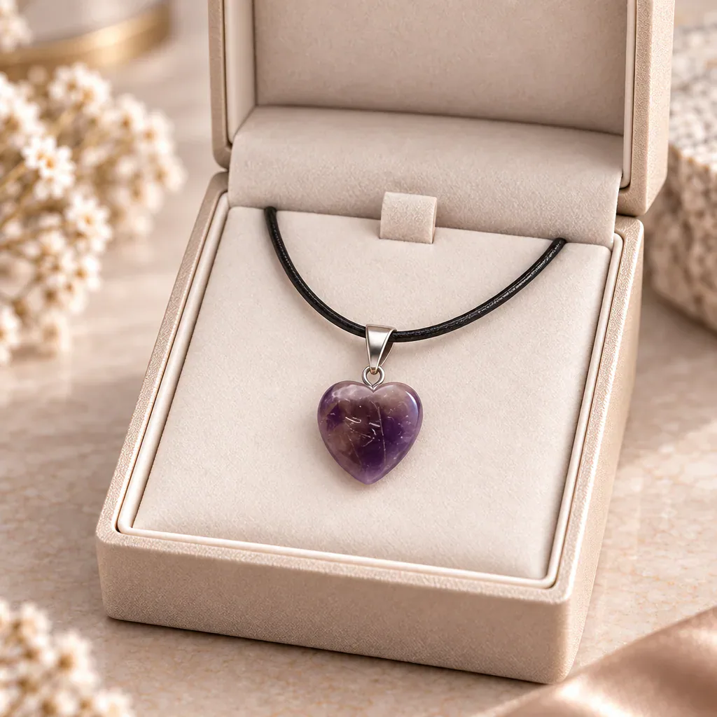 Pendentif cœur en améthyste du Brésil — Grade A — vue studio 3