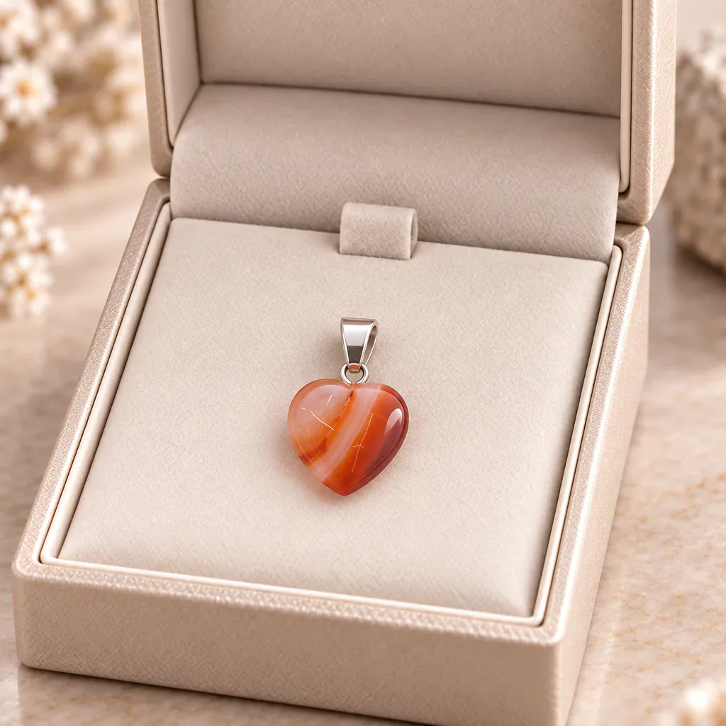 Pendentif cœur en cornaline du Brésil · Grade A — vue studio 2