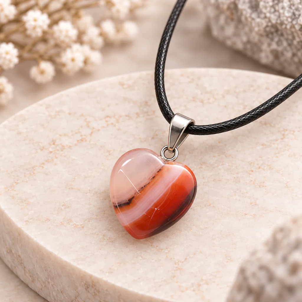 Pendentif cœur en cornaline du Brésil · Grade A — vue studio 3