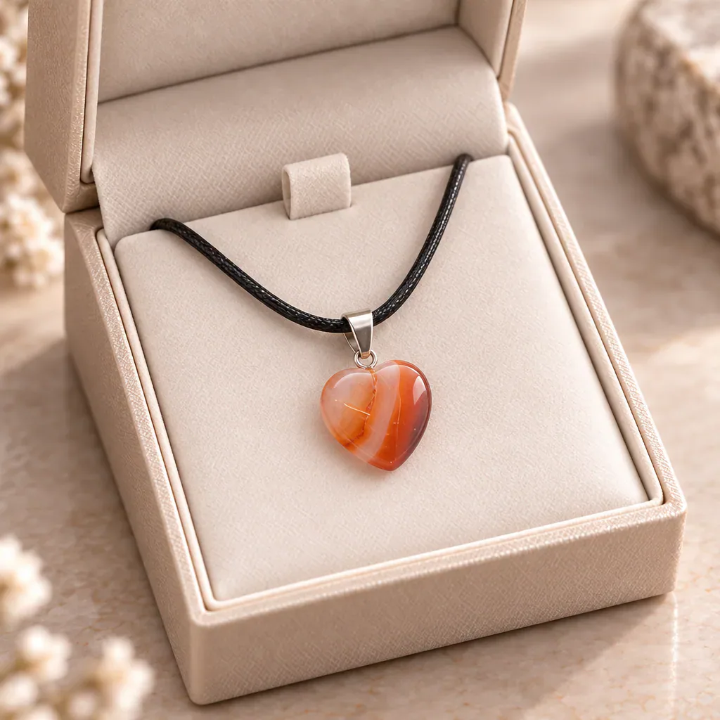Pendentif cœur en cornaline du Brésil · Grade A — vue studio 3