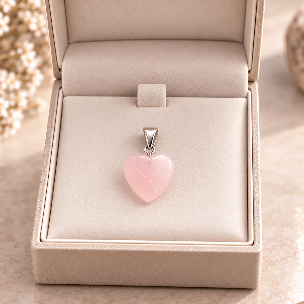 Pendentif cœur en quartz rose du Brésil · Grade A — vue studio 2