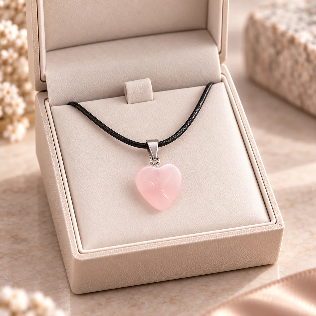 Pendentif cœur en quartz rose du Brésil · Grade A — vue studio 3