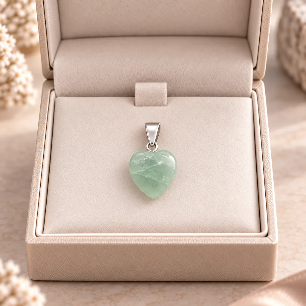 Pendentif cœur en fluorine verte de Chine · Grade A — vue studio 2