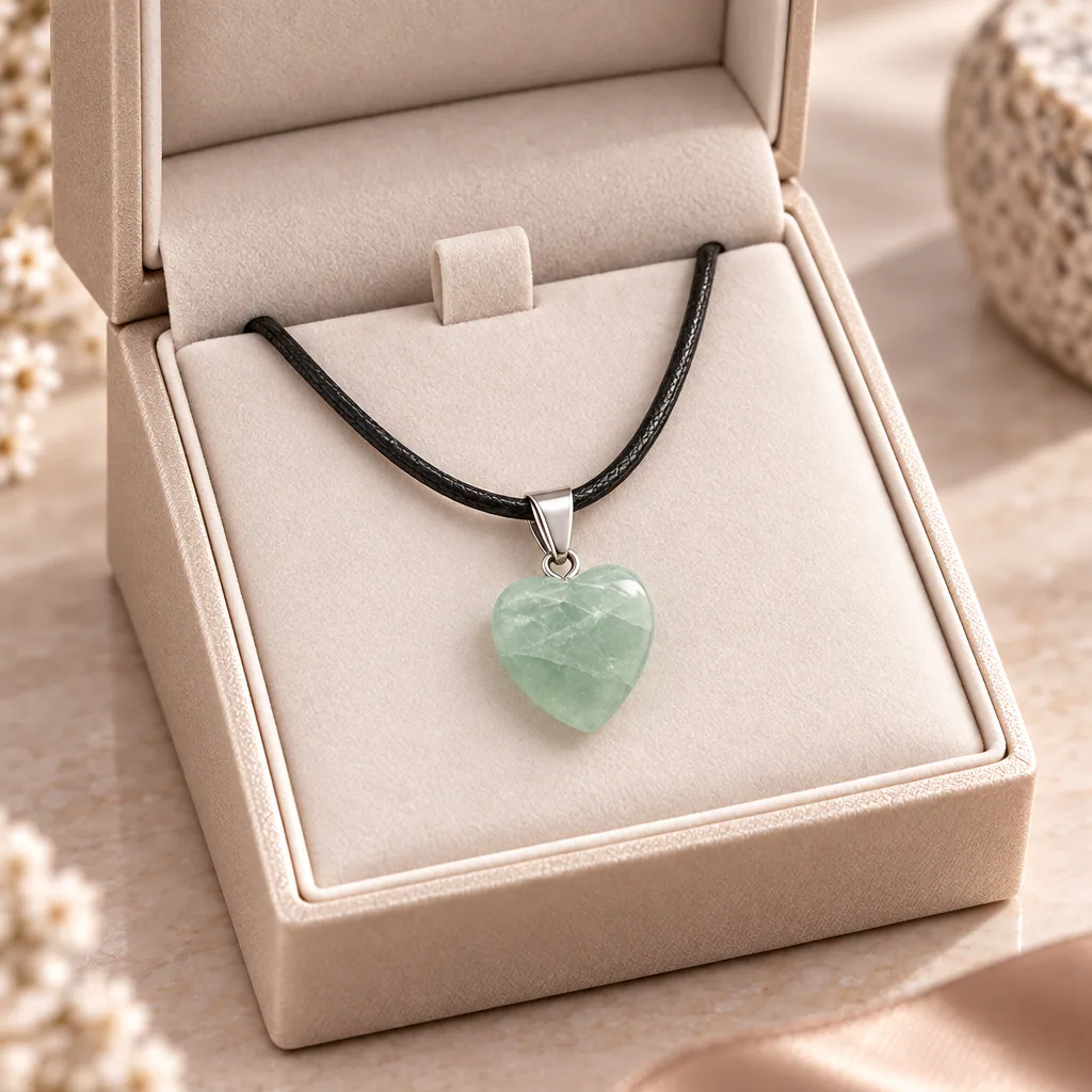 Pendentif cœur en fluorine verte de Chine · Grade A — vue studio 3