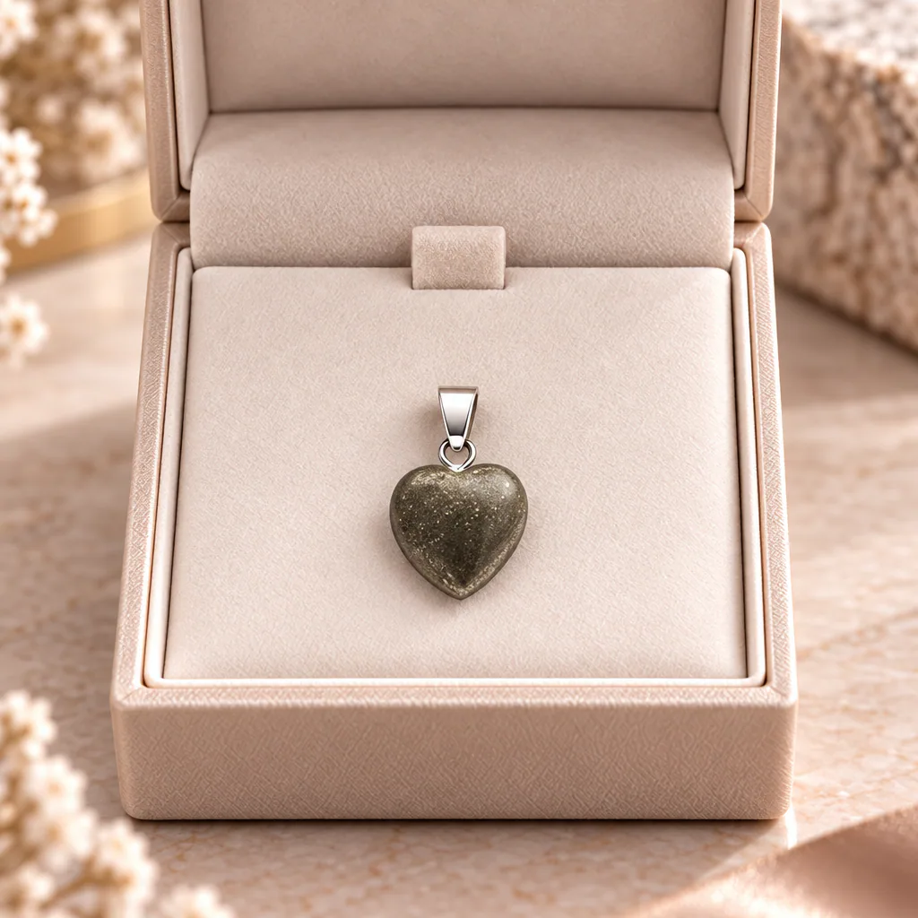 Pendentif cœur en pyrite du Pérou · Grade A — vue studio 2