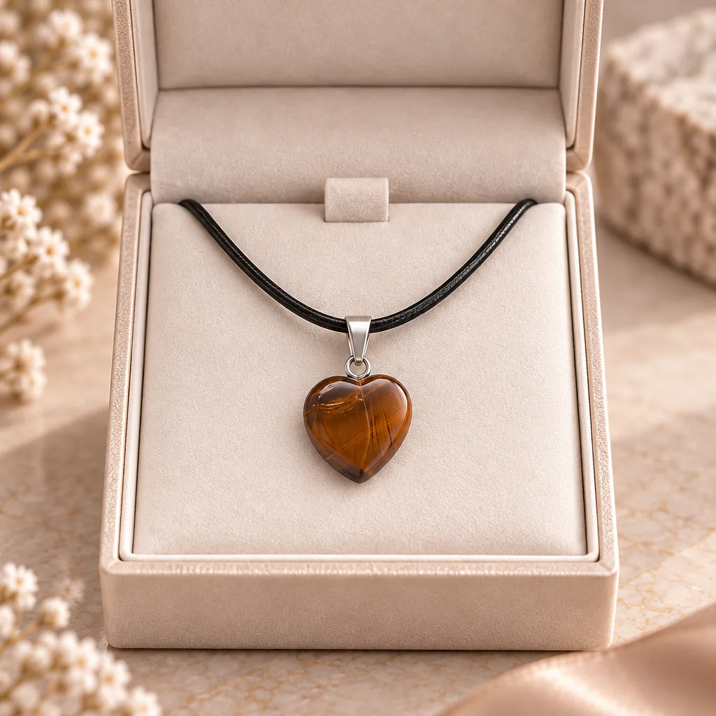 Pendentif cœur en œil de tigre d’Afrique du Sud · Grade A — vue studio 2