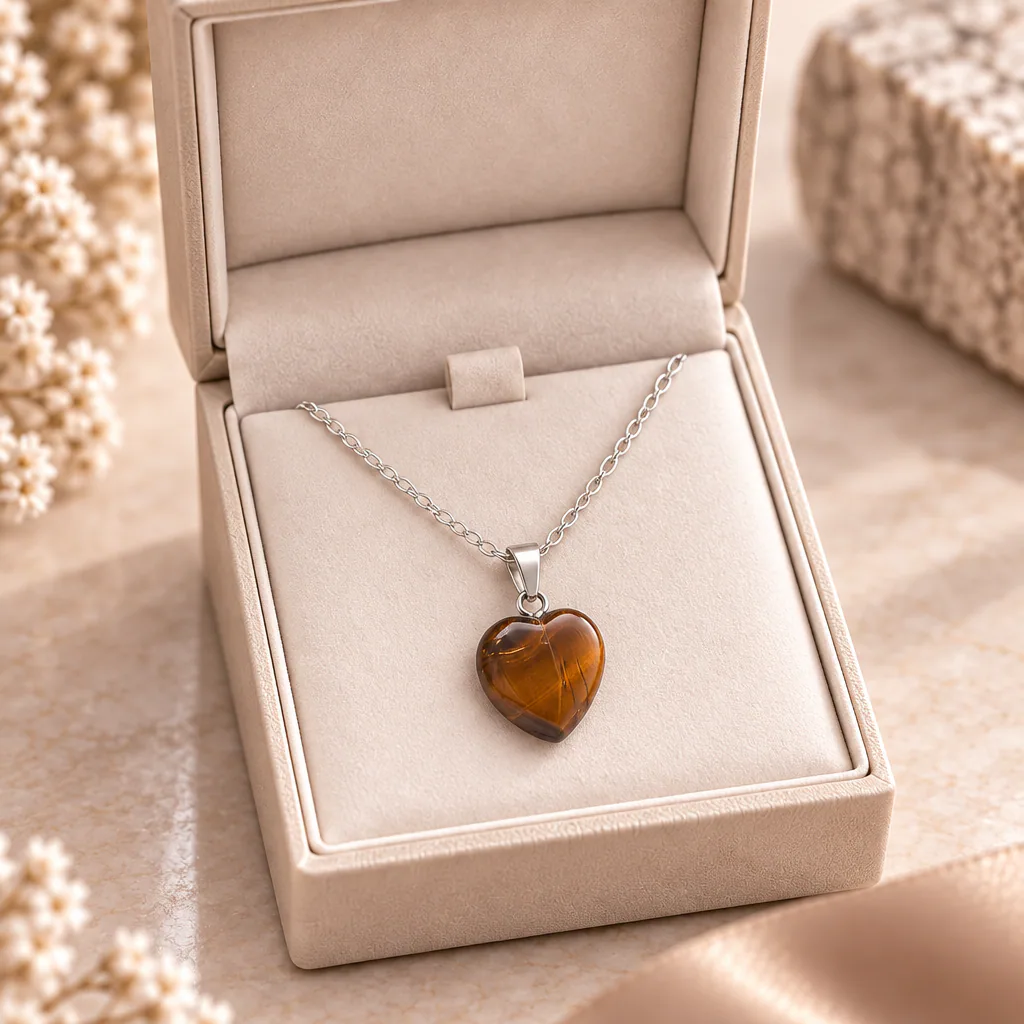 Pendentif cœur en œil de tigre d’Afrique du Sud · Grade A — vue studio 3