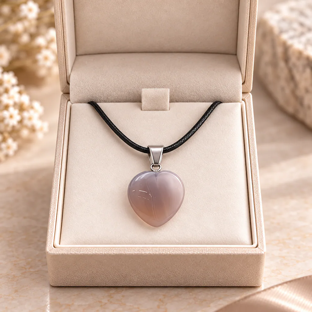 Pendentif cœur en agate du Botswana · Grade A — vue studio 2