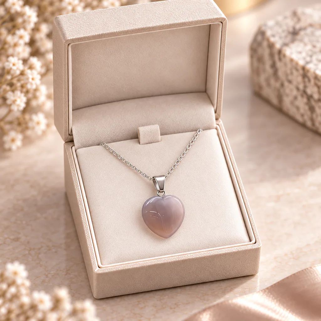 Pendentif cœur en agate du Botswana · Grade A — vue studio 3