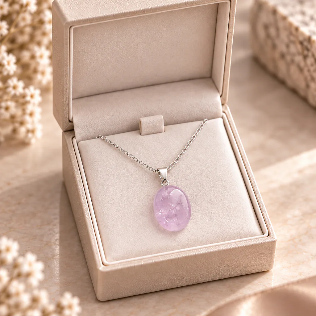 Pendentif pierre roulée en améthyste claire du Brésil · Grade A+ — vue studio 3
