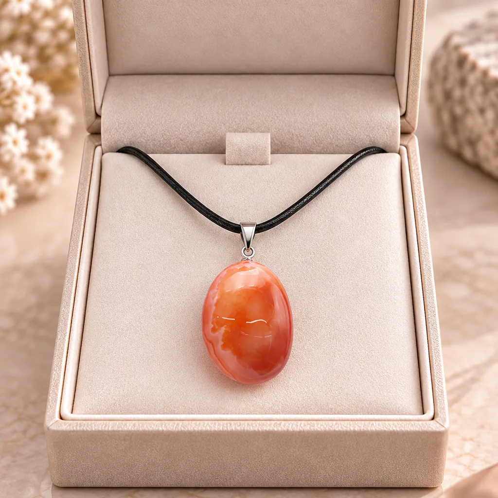 Pendentif pierre roulée en cornaline du Brésil · Grade A — vue studio 2