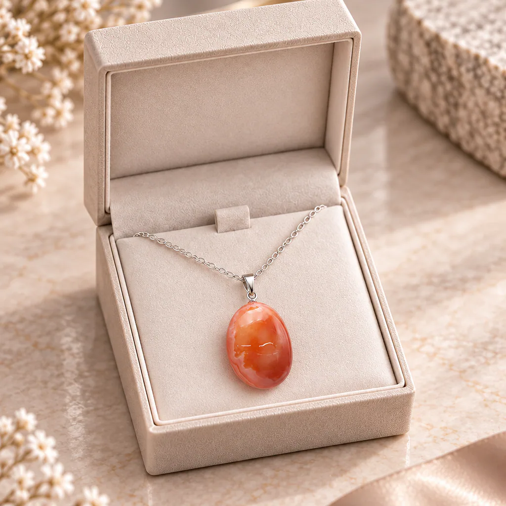Pendentif pierre roulée en cornaline du Brésil · Grade A — vue studio 3