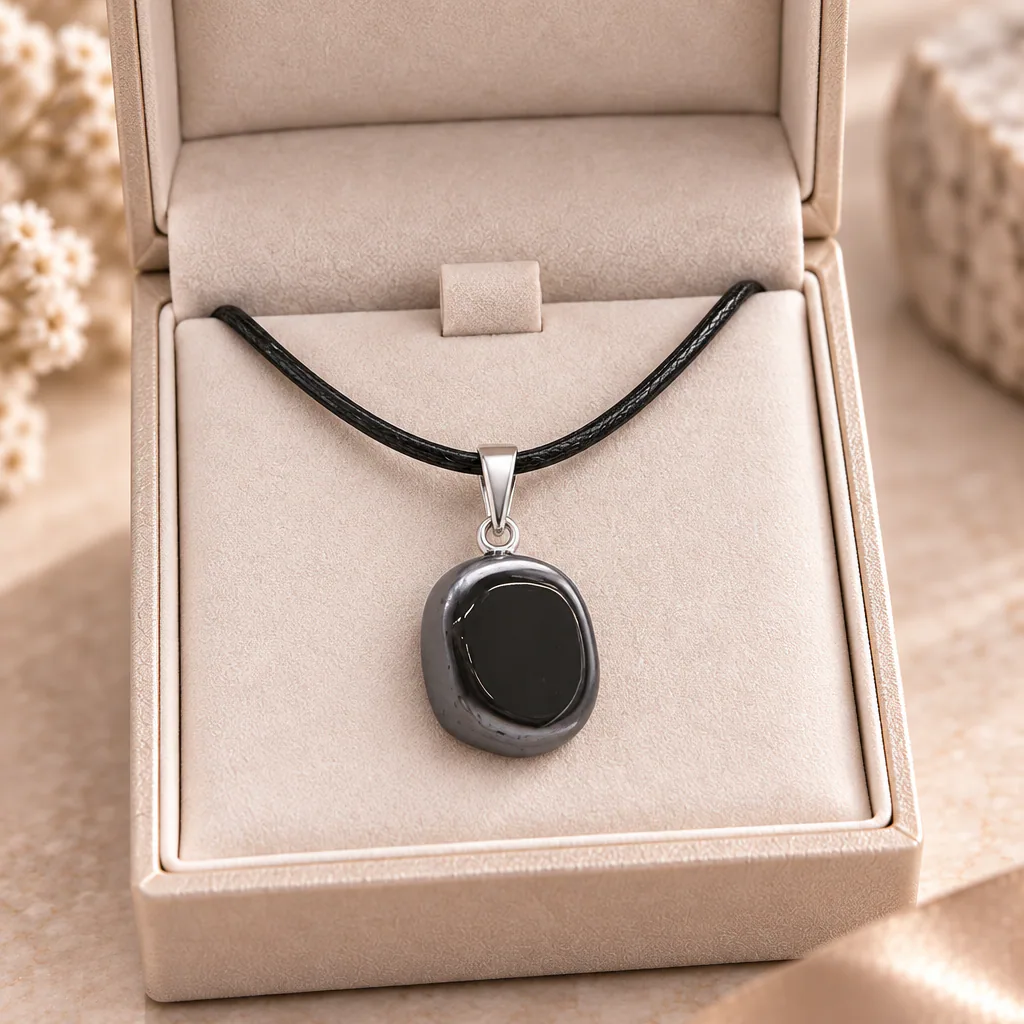 Pendentif pierre roulée en hématite du Brésil · Grade A — vue studio 2