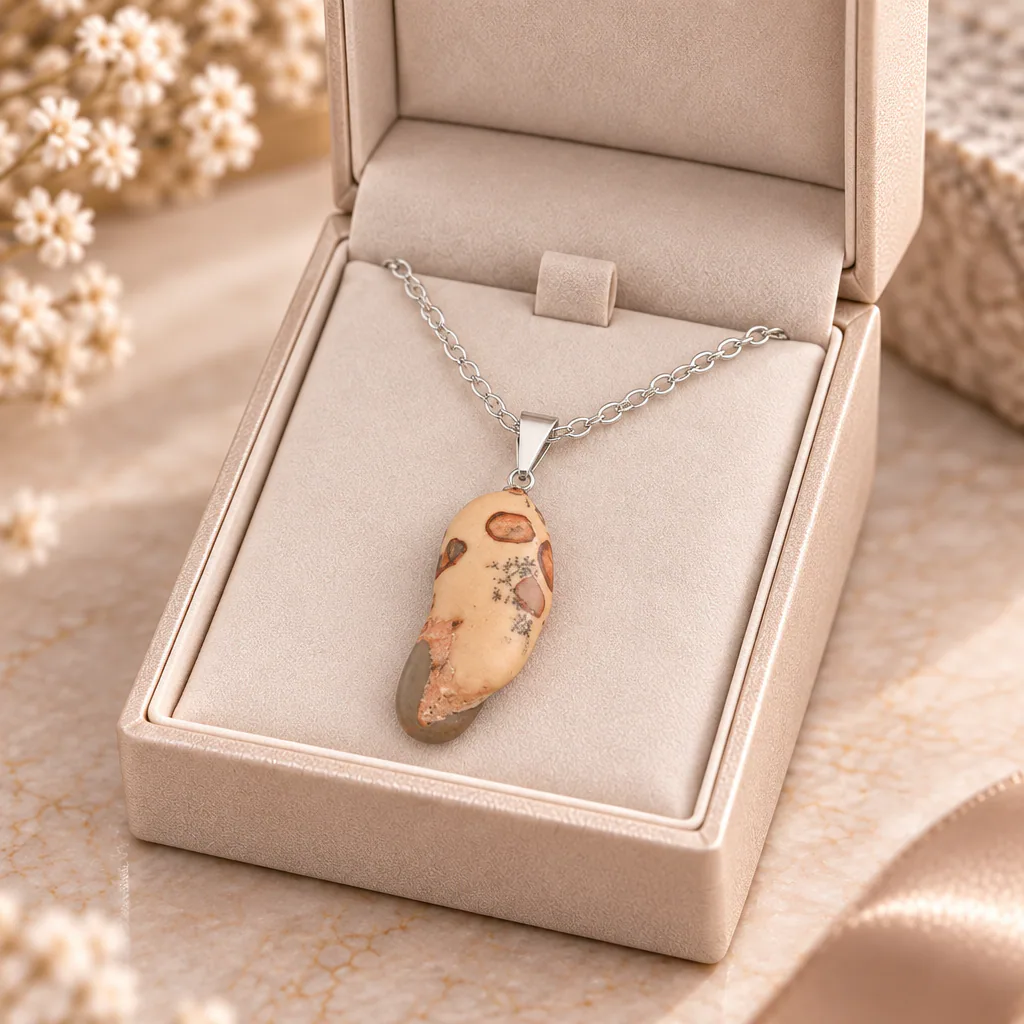 Pendentif pierre roulée en jaspe léopard d’Afrique du Sud · Grade A — vue studio 3