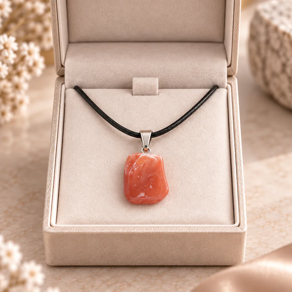 Pendentif pierre roulée en agate orange du Brésil · Grade A — vue studio 2